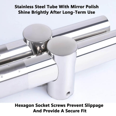 Close-up of stainless steel tube with mirror polish and hexagon socket screws for secure fit, ideal for durability and slip prevention.