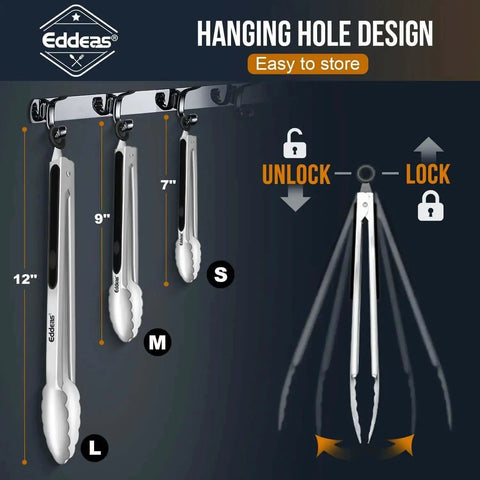 Heavy Duty Stainless Steel Kitchen Tongs Set Of 3 7 Inch 9 Inch And 12 Inch Heat Resistant To 600 Degrees Locking Tongs hanging