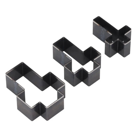 Three sizes of Crossed Shape Hollow Punch Cutter Die Set for Leather Crafting, made from durable alloy steel for DIY projects.