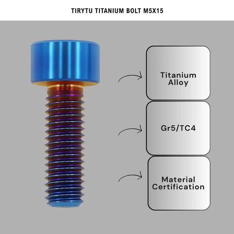 Ultralight Titanium M5x15 Bolts for Bikes Motorcycles and Marine Gear Burnt Blue Six Piece Set Rust Proof for Salt Water and Humid Environments Non Magnetic High Strength Hex Socket Screws Lightweight and Corrosion Resistant By TIRYTU