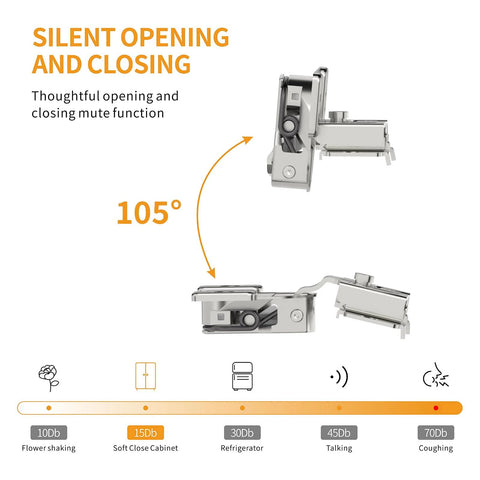 Chibery 10-pack concealed hinge, satin-nickel finish, 1/2 inch overlay; front/side views with 105° soft-close for face-frame cabinets.