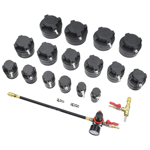 Yuesstloo 19-piece turbo leakage tester kit with 8 pairs of stepped adapters, gauge, hose