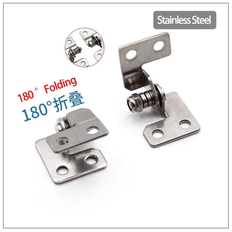 Two stainless steel adjustable torque shaft hinges with base plates, 180° folding