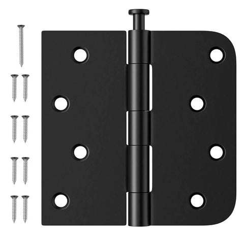3 Pack 4 Inch Black Door Hinges With Square And Five Eighths Radius Corners Heavy Duty Exterior Hinges With Removable Pin Anti Rust And No Squeaks Includes 24 Self Tapping Screws And Pin Removal Screw For Easy Installation.
