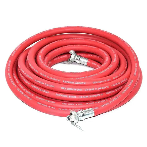 Heavy Duty Red Rubber Air Hose For Jack Hammer Three Quarters Inch By Fifty Feet Three Hundred PSI Oil Heat UV Resistant