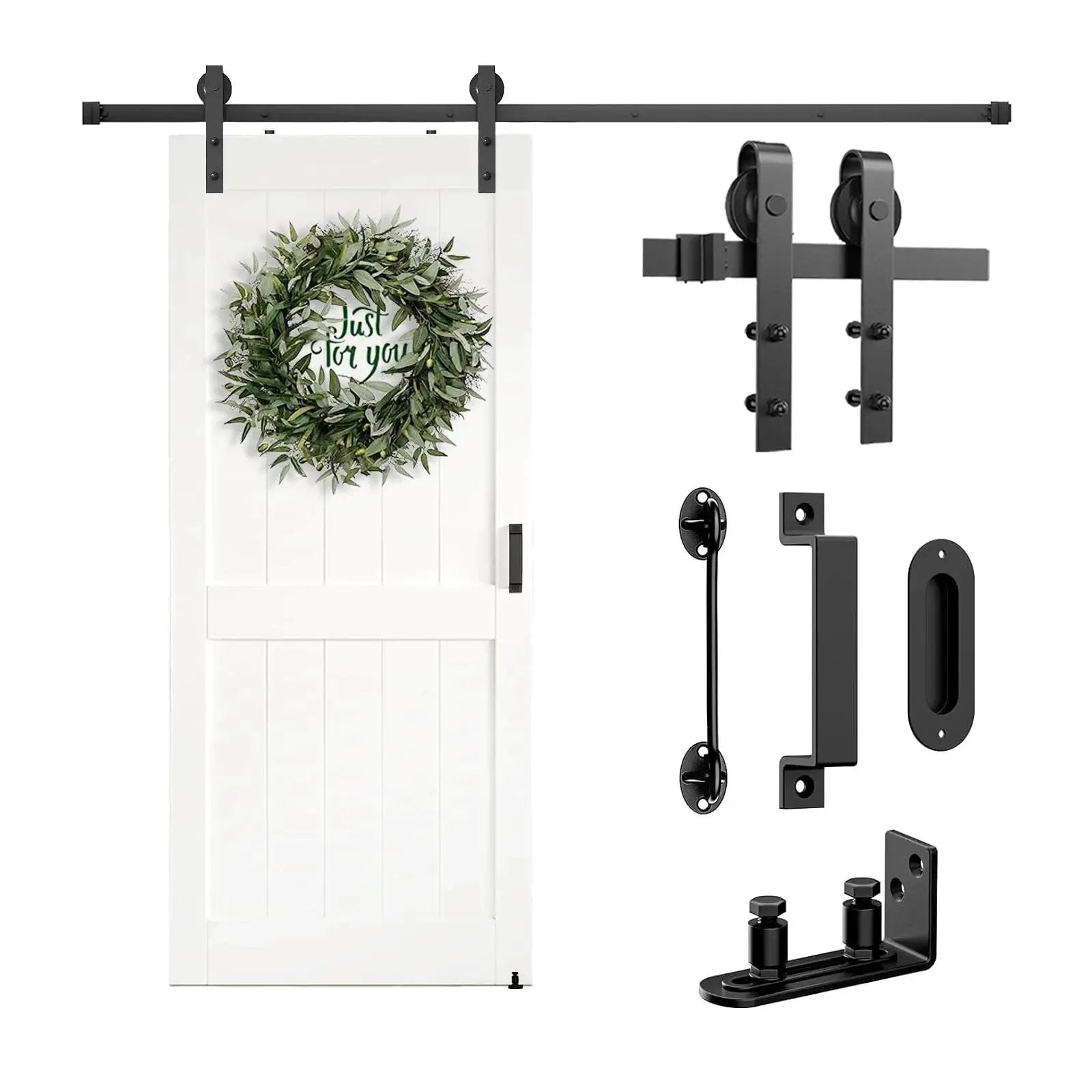 Heavy Duty 6.6Ft Barn Door Hardware Kit With Floor Gui...