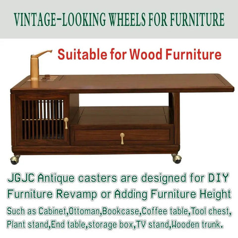 Wooden cabinet on Antique Brass 1.5 Inch Caster Wheels Set Of 4 With Swivel Top Plate Vintage Ball Casters For Furniture Legs