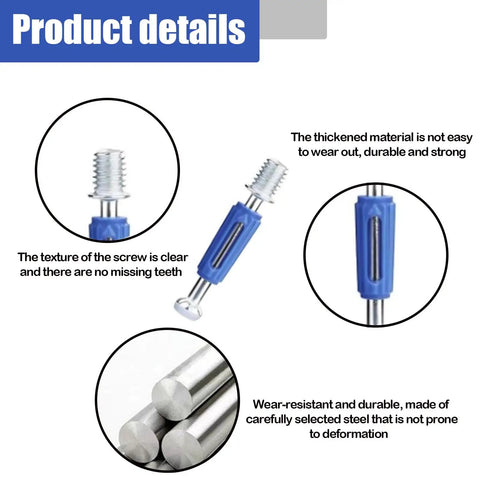 Detailed view of screws and metal components from Cam Locks For Furniture 124 Pcs 3 In 1 Eccentric Wheel Hardware.