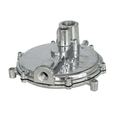 Low Pressure Propane And Natural Gas Regulator For Small Engines Imco Style 039-122, silver metal body, side view