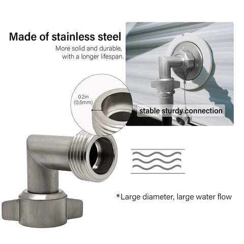 Stainless steel 90-degree hose elbow connector, 3/4in GHT garden hose thread, RV water hoses, 1-pack
