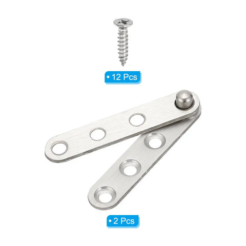 Hidden Door Pivot Hinges 2 Pack 360 Degree Rotation Up Down Shaft Hardware with screws, silver tone, heavy-duty, easy install, PATIKIL