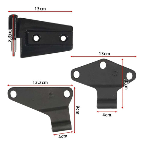 DIY Friendly Car Door Hinge Assembly Replacement Kit parts with dimensions for inside and outside hinges