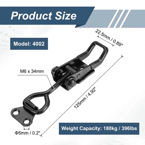 Beefy Adjustable Toggle Clamp M6 X 34mm Holds 396lbs With Quick Release Pull Latch Model 4002, black carbon steel