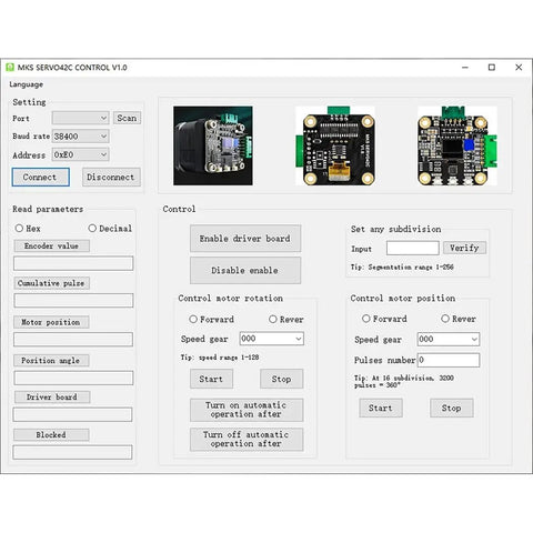 MKS SERVO42C control software interface for Closed Loop NEMA17 Stepper Motor Driver With Low Noise For CNC Machines And 3D Printers