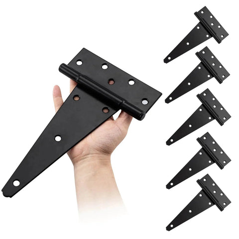 10 Inch T Strap Heavy Duty Shed Door Hinges Black With Screws Durable Iron Gate Hinges For Outdoor Barns Fences And Wooden Structures Rust Proof.
