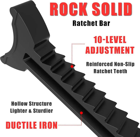 Close-up of ratchet bar structure from 3 Ton Heavy Duty Steel Jack Stands Pair For Car Lifting Not For SUV Or Truck, showing adjustments.