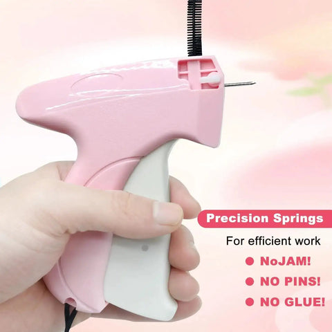 Pink Handheld Stitch Gun For Quick Clothes Fix Garment Repair Tool With 6 Needles and Fasteners for Denim Wool Linen