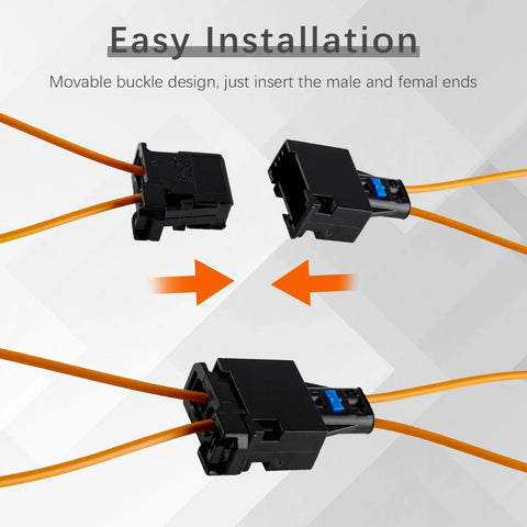Velidy 2-pack fiber optic loop bypass adapters with orange cables and black housings for European cars