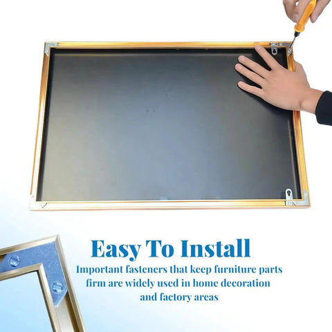 Assembling a frame with 18 Pcs Silver Metal Picture Frame Hardware Kit with L Shaped Angle Brackets and Tapped Corners