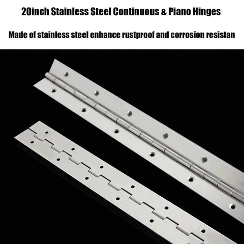 20 Inch Stainless Steel Piano Hinges Two Pack Continuous Heavy Duty Hinges With 0.04 Inch Leaf Thickness Polished for Cabinets