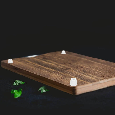 Eight Pack Rubber Bumper Feet With Stainless Steel Washers And M3x16 Screws installed on a wooden surface, side view.