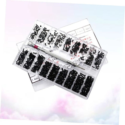 Miniature Screw Set With 18 Sizes, Flat Head Screws, Clear Storage Case, tool for DIYers and assembly pros, handy hardware for repairs