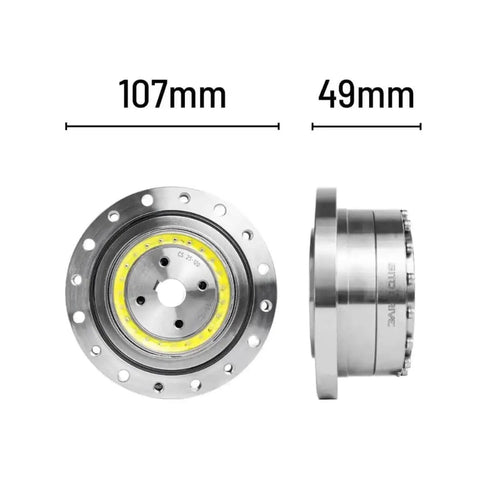 Harmonic Drive Strain Wave Gear Reducer For Automation Robots And Stepper Motors, 107mm diameter, compact design, front and side view