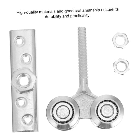 Heavy-Duty Sliding Door Track Roller Wheel With Smooth Operation And High Load Capacity For Industrial And Residential Doors, Durable Sliding Door Hardware For Wood Or Metal Tracks, Easy Glide, Quiet Performance, showing metal wheel and bracket components.