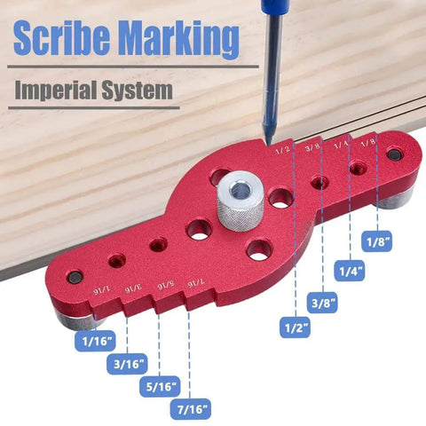 Premium Aluminum Pocket Hole Jig For Woodworking, 2 In One Doweling Locator with Scriber in use on wooden board