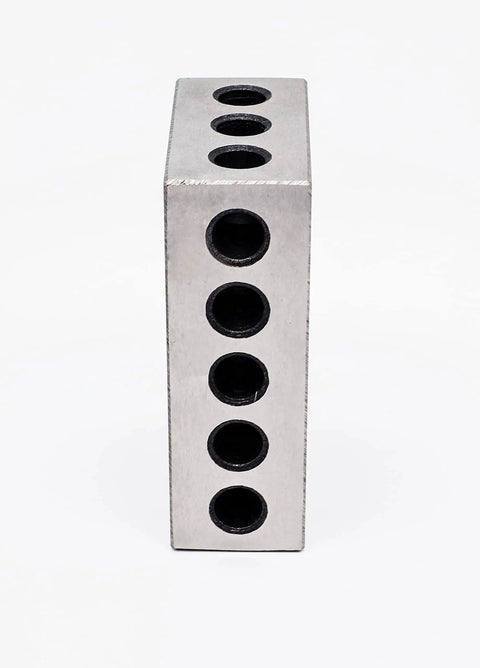 Side view of Precision Ground 1 Inch By 2 Inch By 3 Inch Steel 1 2 3 Blocks With 23 Holes For Setup Layout And Inspection, case hardened