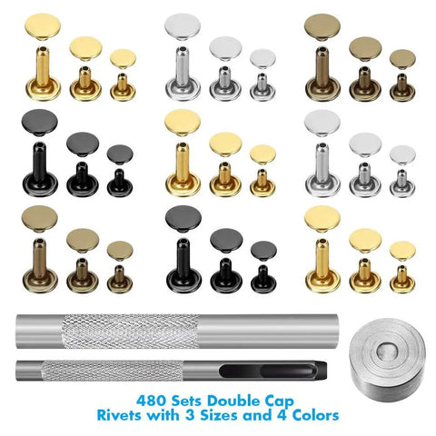 Belt Rivets Kits Leather Rivet Kit With 480 Sets In 3 Sizes And 4 Color...
