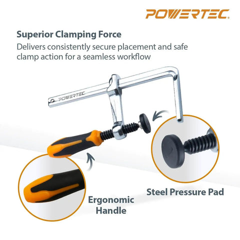 Beefy Quick Screw Down Guide Rail Clamps for MFT Tables with ergonomic handle and steel pressure pad, 5-3/8 inch opening