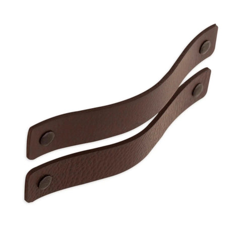 Brown Leather Drawer Pulls Set, 12 Pieces, 6.5 x 1 Inches Each, leather straps with dark screw fittings