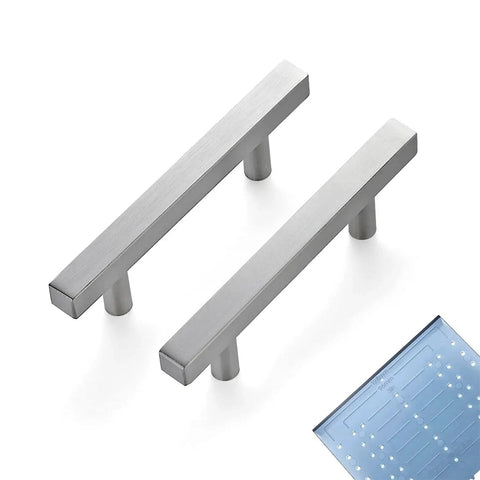 30 Pack Brushed Nickel Square Cabinet Pulls 5 Inch Overall Length With 3 Inch Center Mount Half Inch Width 35mm Projection Stainless Steel Drawer Handles Includes Mounting Template And Screws.