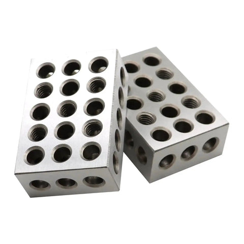 Ultra Precision Ground 1-2-3 Block Set, Matched Pair, 1x2x3 Inch Tool Steel With 23 Holes, flatness ±0.0003 inch