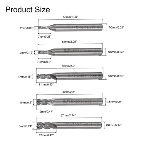 Carbide End Mills Set With 4 Flute Bits 2mm To 12mm Diameters For CNC Milling Aluminum And Steel Perfect For Pros And DIYers High Speed Steel Cutter Bits For Metalworking By uxcell shown in different sizes