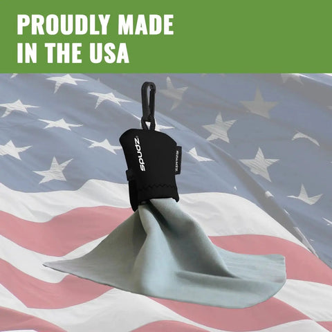Premium Microfiber Screen Cleaner Cloth In Neoprene Pouch With Clip For Glasses, American flag background