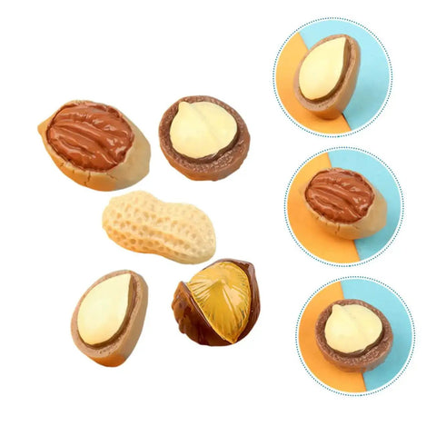 Assorted resin nuts from 20 Pcs Resin Mini Food Toys Nuts Set for Dollhouse DIY Crafts, featuring realistic peanuts and nut decor.