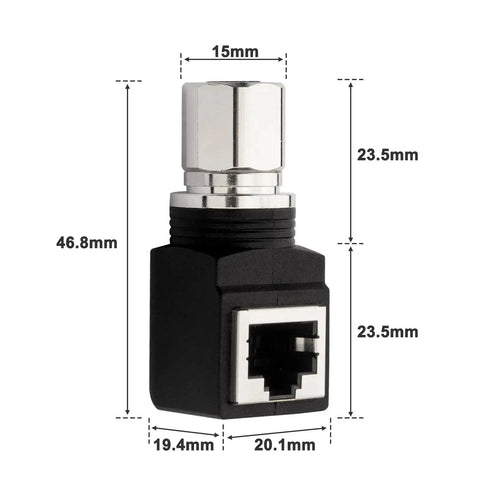 RJ45 To M12 X Coded 8 Pin Adapter 360 Degree Rotatable Shielded IP68 Industrial Ethernet Connector dimensions view