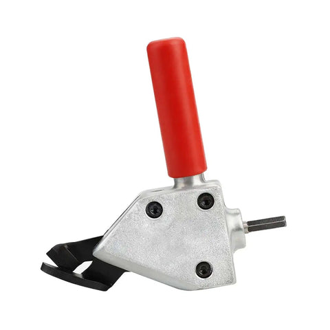 Metal Nibbler Drill Attachment For Sheet Metal Cutting Turn Your Drill Into An Electric Shear, with red handle visible