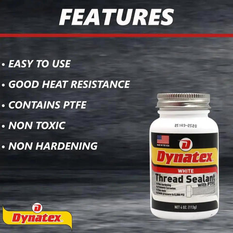 All Purpose Thread Sealant With PTFE For Threads Minus 65 To 300 Degrees Fahrenheit 4 Oz Brush Top Bottle White No Mess Non Toxic Strong Seal Up To Ten Thousand PSI