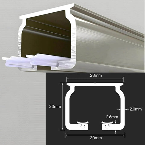 Close-up of Heavy Duty Ceiling Curtain Track System With Aluminum Alloy Sliding Rails cross-section and dimensions.