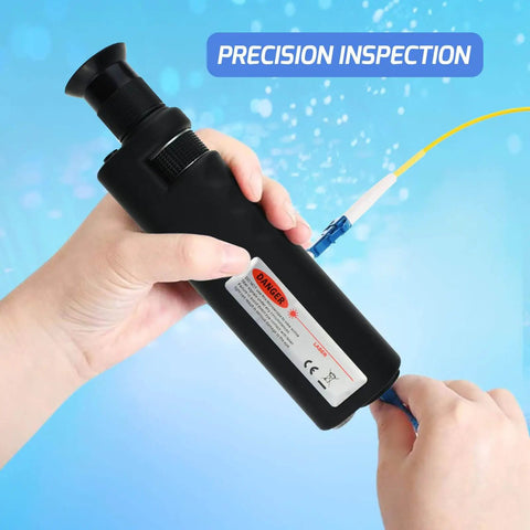 Handheld Fiber Optic Microscope With 400x Magnification, LED Coaxial Illumination held in hands for ferrule inspection