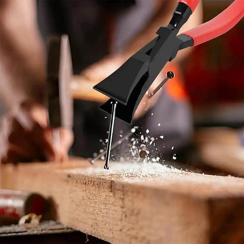 Three Piece Sheet Metal Bender Pliers Set For Roofing And HVAC Ductwork in use on wood, showcasing ergonomic non-slip grip.