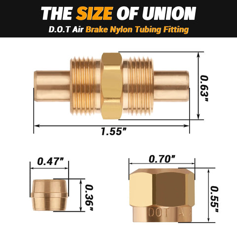 Brass compression straight union fitting, 3/8" air line for nylon tubing, pack of 4 by Amazon