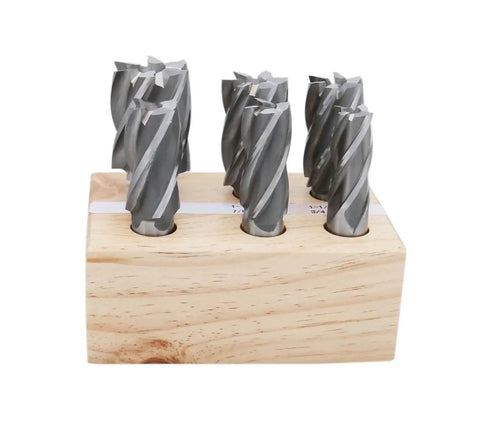 Six Piece HSS End Mills Set For Bridgeport Milling Machines With Three Quarters Inch Weldon Shank Four And Six Flute Cutters Cutting Diameter