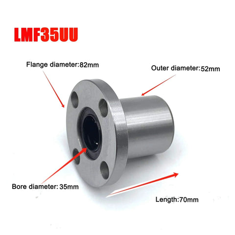 Smooth Running Linear Bearing Bushing For Shaft Motion And Precise Alignment LMF35UU And LMF35 Linear Bearings with dimensions and measurements shown