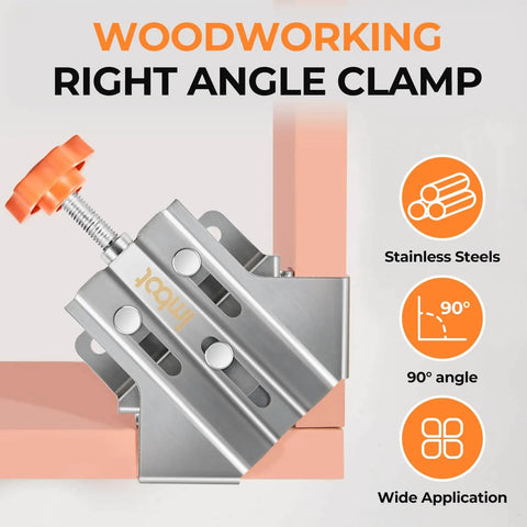 Stainless Steel Right Angle Clamp Set, Two-Piece 90 Degree Corner Clamps with adjustable swing jaw for woodworking.