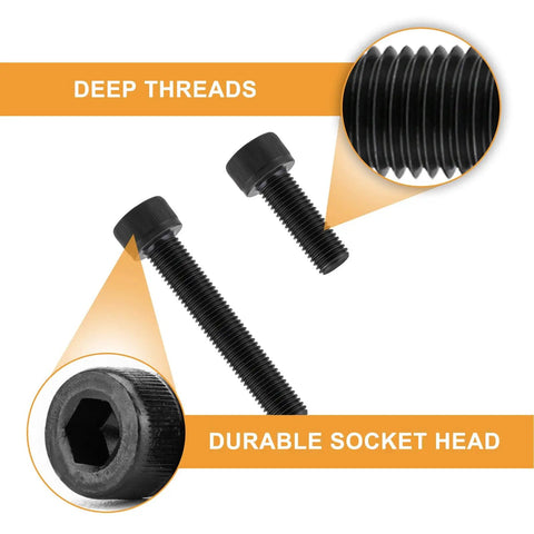 660 Piece M2 Socket Head Cap Screws Kit With Nuts And Washers Black Oxide 2mm Thread Hex Drive close-up of screws with deep threads