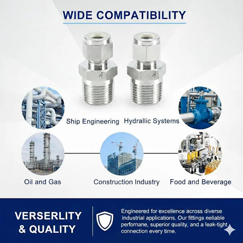 VALVENTO 2Pcs 316 stainless steel compression tube fittings, 1/2 in OD x 1/2 in NPT male straight adapters